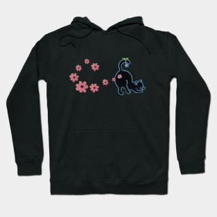 Black cat with pink flowers Hoodie